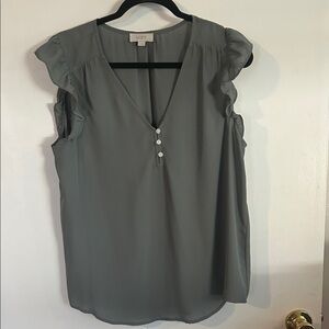 LOFT Women's Elegant Gray Blouse with Ruffle Sleeves
